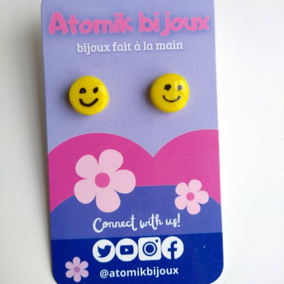 Handmade yellow polymer clay earrings. Boucles d'oreilles fait à la main - Picture 3 of 5